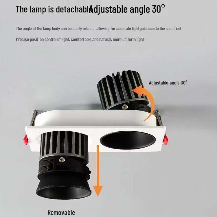 Double-Headed COB Narrow Bezel Wall Washer & Downlight, Anti-Glare Square Grid Spotlight for Hotels & Living Rooms