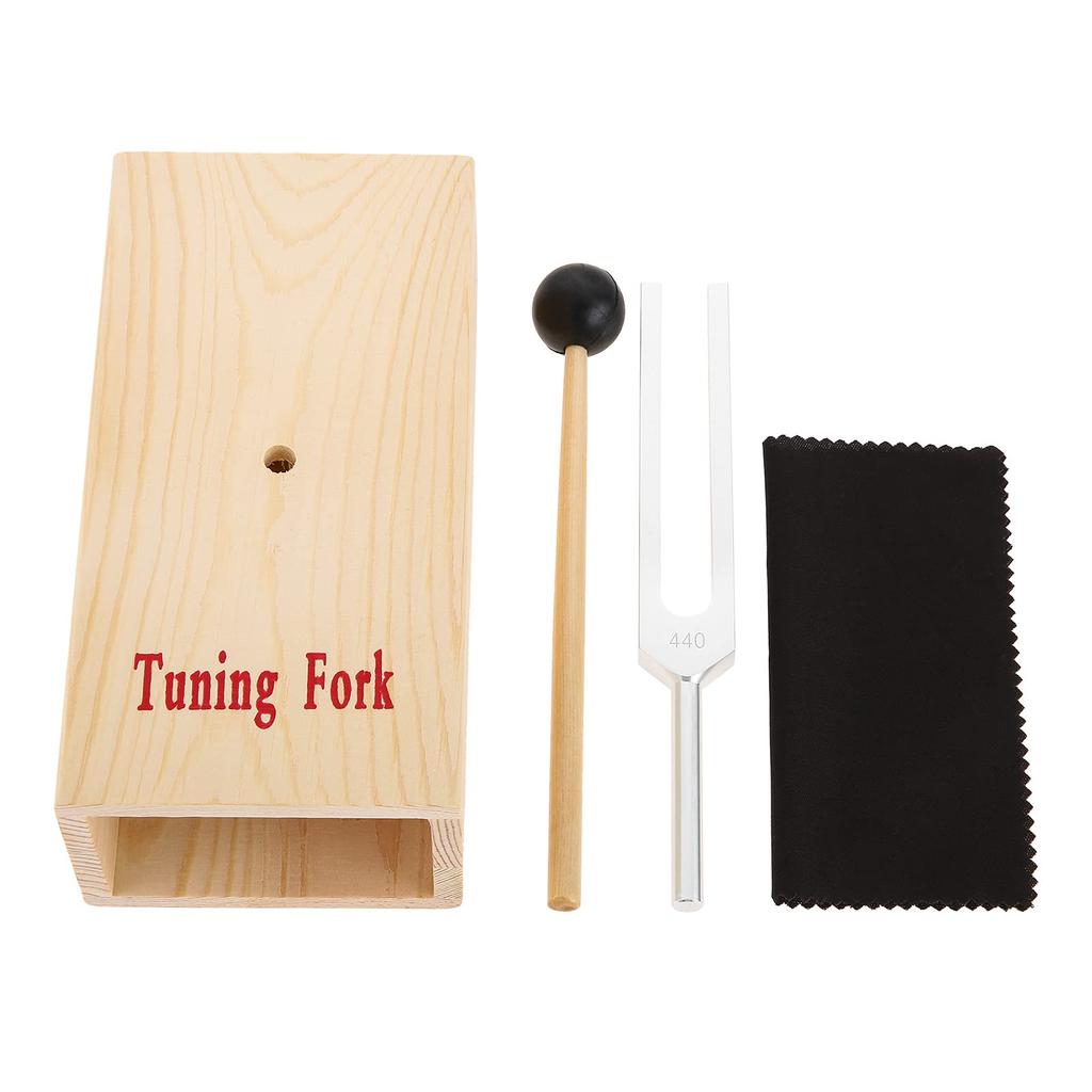 Dreld A440Hz Tuning Fork, Guitar Tuner with Resonator Box, Wooden Box and Mallet, Hammer Healing Accessories, Rubber Mallet Set, Standard Tone,