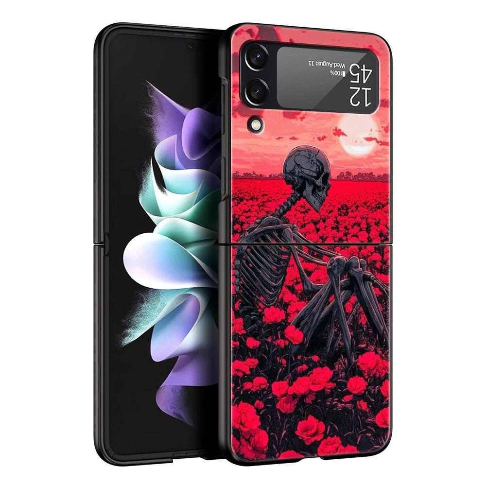 Skeleton Skull Hard PC Phone Case For Samsung Galaxy Z Flip 7 6 5 4 Black Cover For Galaxy Z Flip 3 Foldable Shell Fundas Capas
