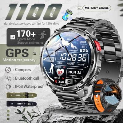 1100mAh Large Battery Durable Adult GPS Smart Watch Strong Flashlight Compass Waterproof Clock HD Call Swim Sport Smartwatch Men