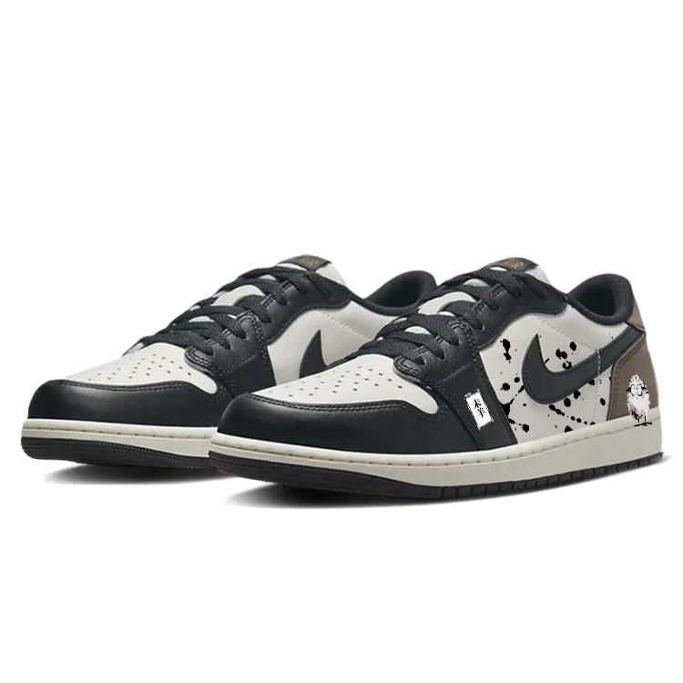 Jordan Air Jordan 1 Cushioning Slip Resistant Low top Vintage Basketball Shoes Men's Black White Brown CZ0790-102(Team366-)