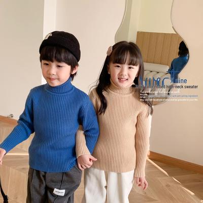 2023 Winter Kids' Thick Turtleneck Sweater - Solid Color, Cozy Knit Pullover for Boys & Girls