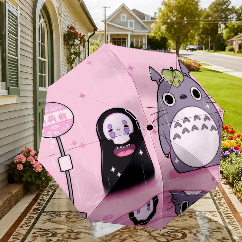 1 Stück Totoro Kein Gesicht Automatischer Faltregenschirm, Robuster 8-Rippen-Eisenrahmen, Geeignet für Reisen, Täglichen Gebrauch, Geburtstag, Dekorationsgeschenk m0104061