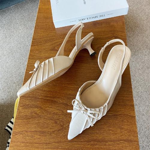 Women Pointed Toe Stiletto Heels Bow Pleated Open Back Sandals Chic Designer High Heel Shoes for Women