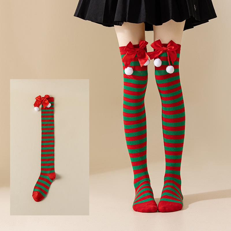 Women Socks New Year Gift Striped Christmas Decorations High Socks Cotton Long Stockings Girls Striped Knee Socks