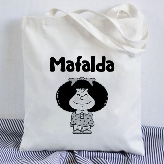 Kawaii Shopping Bag Mafalda Cute Anime Harajuku Canvas Bag Tote Bag Lady Handbag Large Capacity Shopper Bag Casual Shoulder Bag