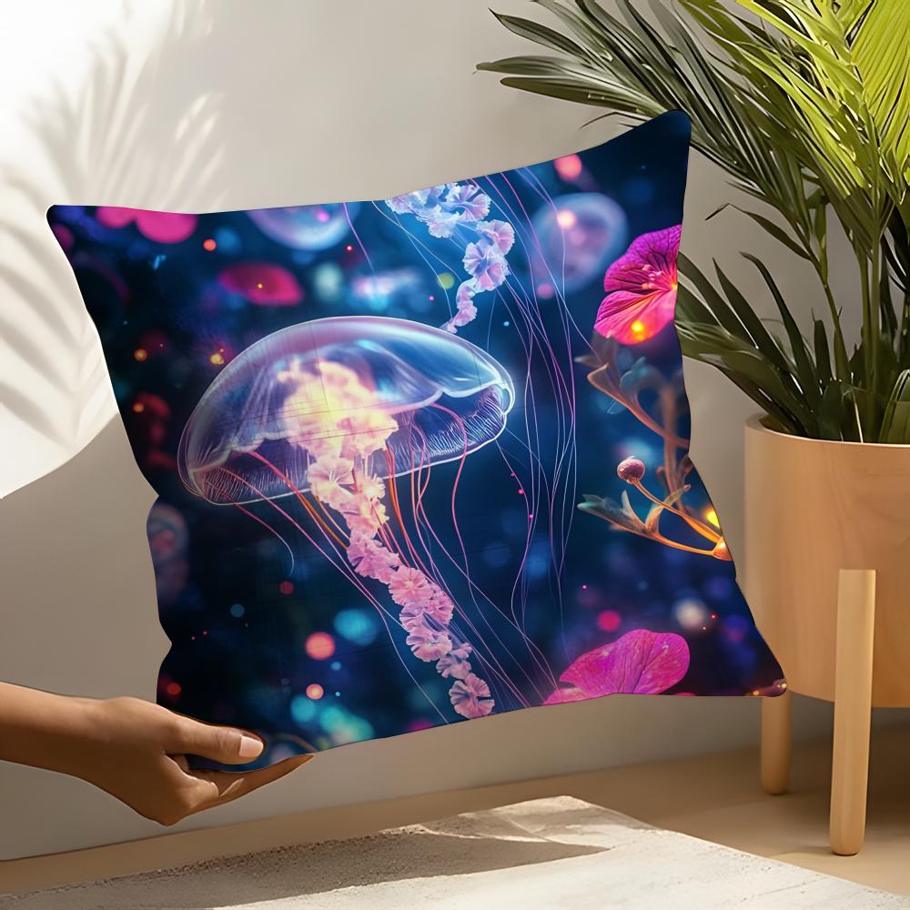 Beautiful Marine Life Jellyfish Pillow Case Linen Cushion Covers For Decorative Sofa Home Pillows Case Car Chair Pillows Cases