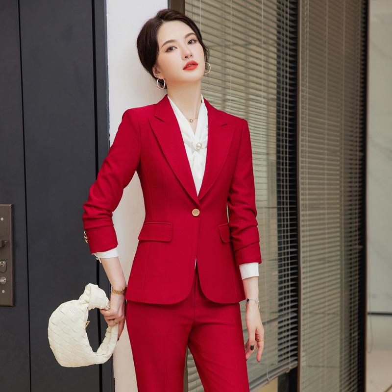 

Women s Red Suit Set - 2023 Autumn/Winter Professional Style XXXL