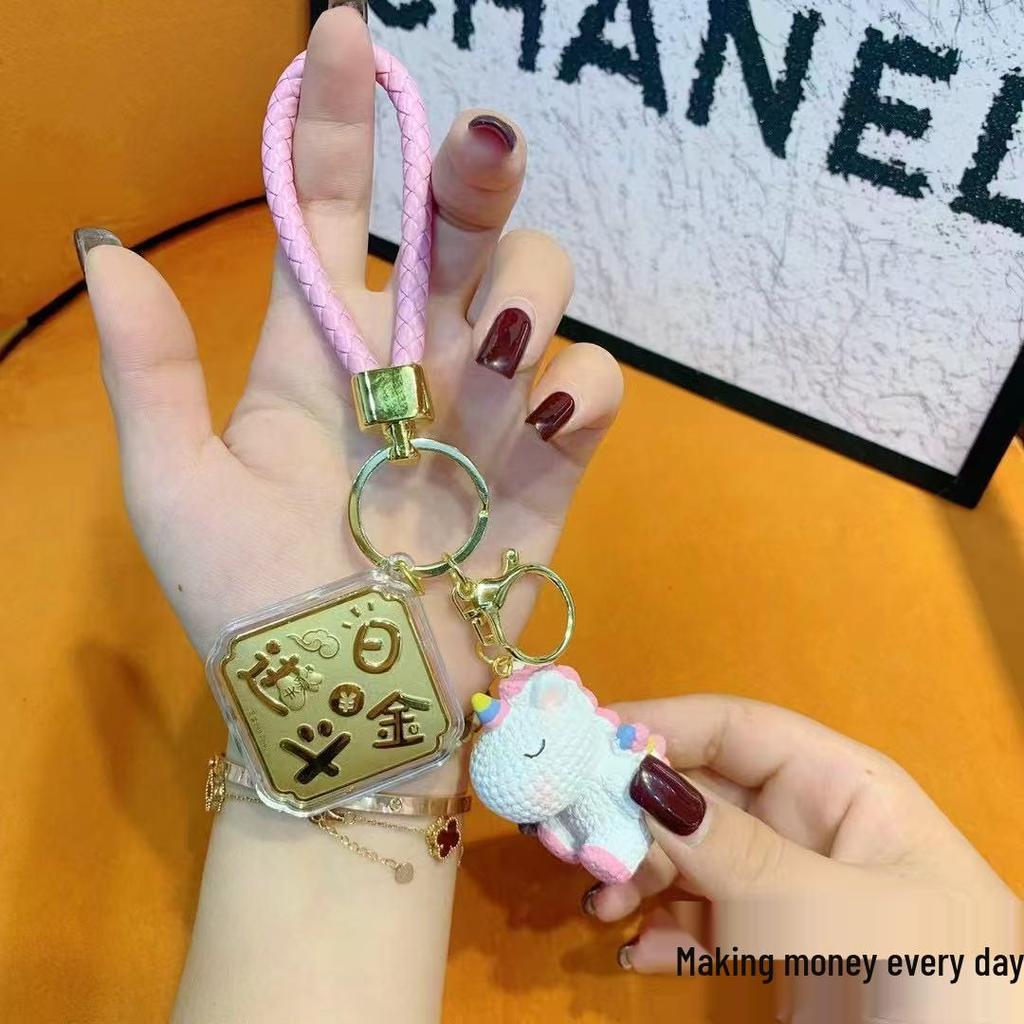 999 Pure Gold Prosperity Keychain Pendant: Attract Wealth & Treasures Gift for Girlfriend, 20mg