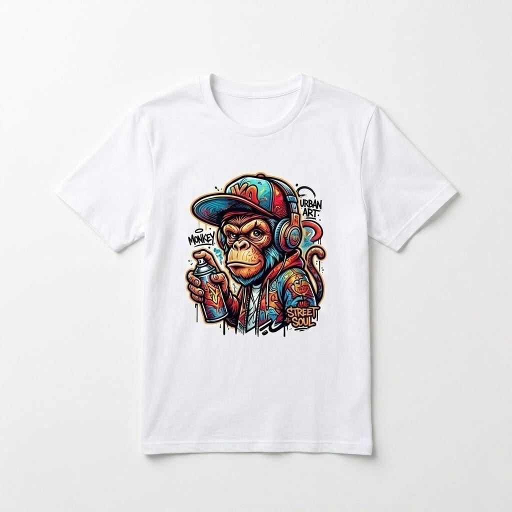 Urban Art Monkey Graffiti T-Shirt - Streetwear Hip Hop Street Soul Graphic Tee S разноцветный