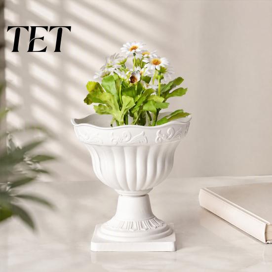 Large Plastic Planter White Urn Pot, Tall Vintage Roman Column Flowerpot, Decorative Flower Pot Plant Container for Indoor Outdoor Garden Front Porch