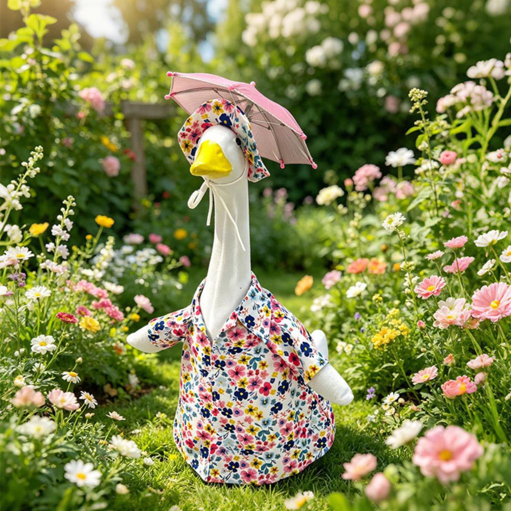Floral Pattern Porch Dress Set for Geese Includes Dress Hat and Umbrella Suitable for Outdoor Use and Display Purposes Only