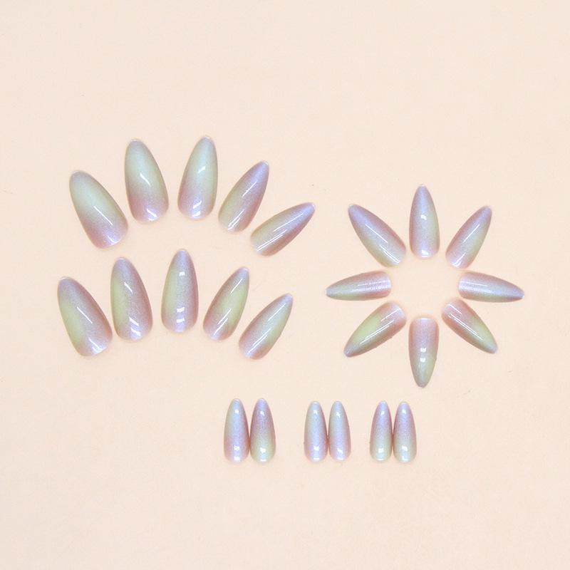 Round head almond nail colorful aurora nail art European and American summer new products bright fake nail finished nail art
