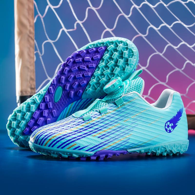 Children's Football Shoes, Boys and Girls Rotating Buckle Artificial Grass Flat-bottomed Broken Nail Training Shoes Outdoor Sports Shoes