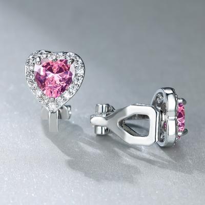 Vintage Black Stone Clip On Earrings Without Piercing No Hole Pink White Love Heart Earrings For Women Dainty Silver Color Jewelry