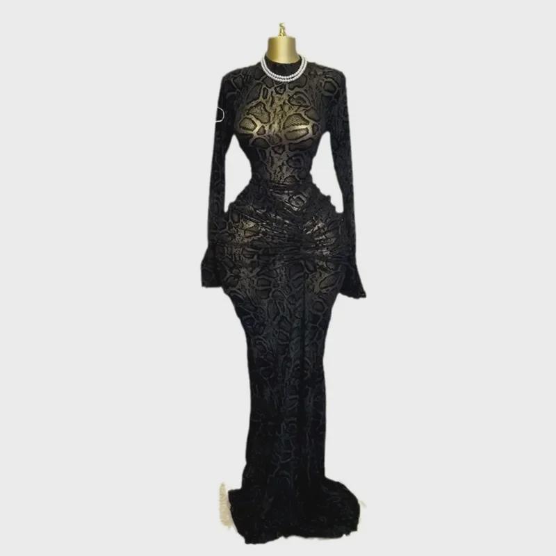 2025 Spring Elegant Women's Lace Long Sleeve High Waist Skirt with Half-High Collar