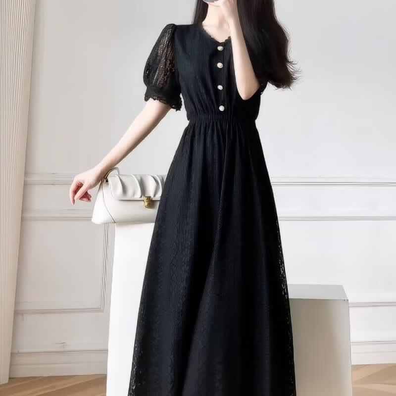 La Chapelle French Style Short Sleeve Lace Dress
