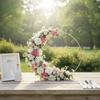10 Sets Floral Wreath Centerpiece Set with 20-25cm Silvery Metal Ring & Wooden Base Reusable Hoops Wedding Garlands Table Decor