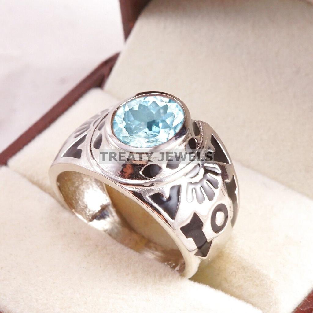 Aquamarine Oval Cut Gemstone With 925 Sterling Silver Ring For Men's #A760 JL375659108732