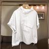 Summer Men Top Zipper Strap Decor Loose Hooded Short Sleeves Solid Color Hip Hop Streetwear Flap Pocket Decor Party Club Hoodie