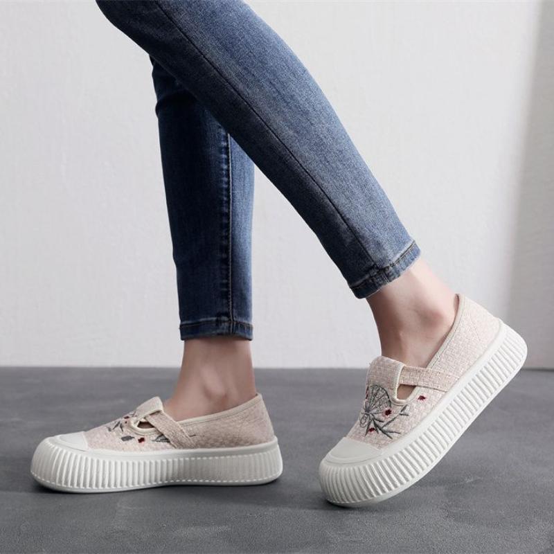 Fashion Stylish Original Embroidered Slip On Woman Footwear Sale Comfortable Casual Spring Autumn High On Platform Canvas Shoes Women