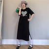 Black and white grid large size women's t-shirt dress, slightly fat in summer mm loose and lazy wind, covering the stomach and showing