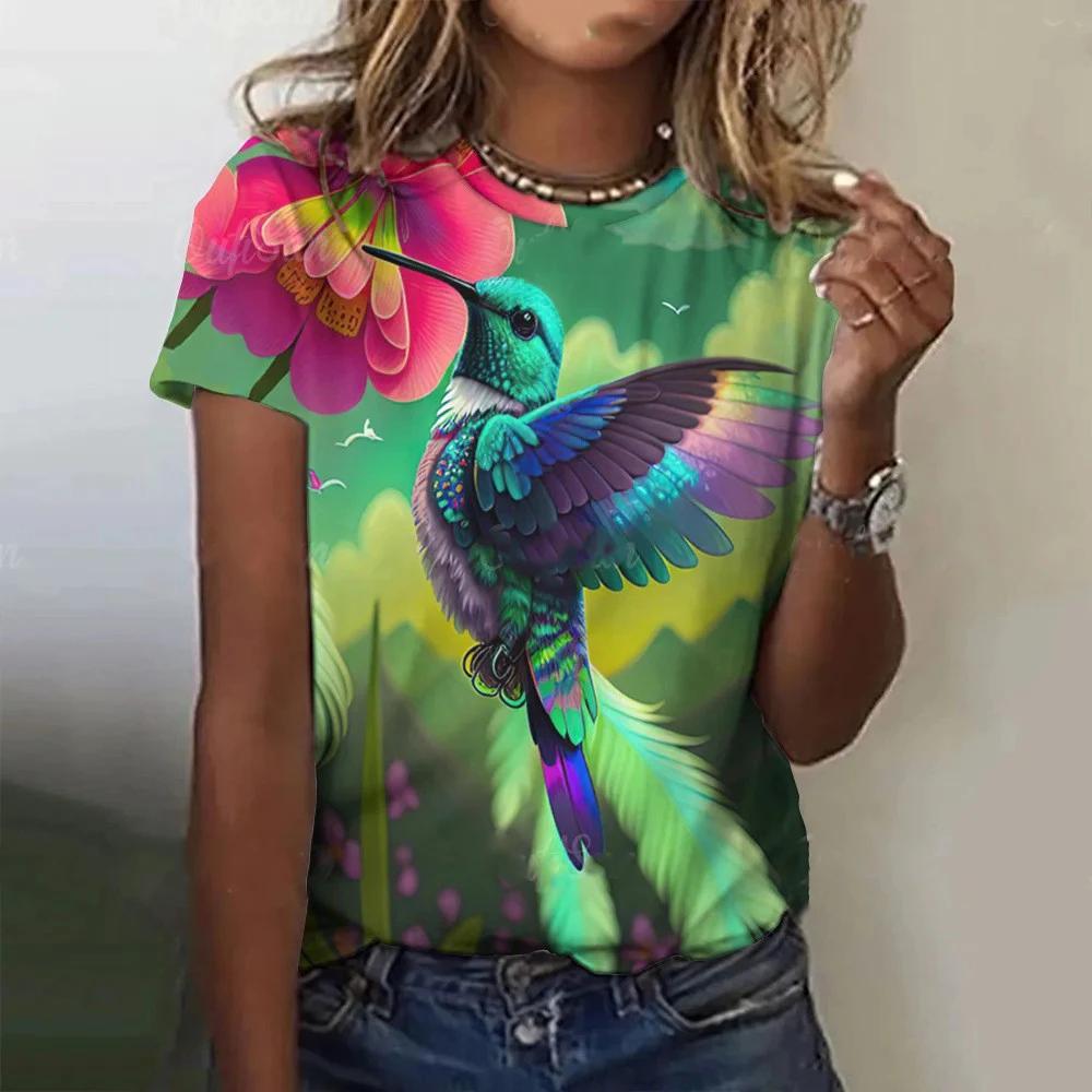 Color Animal Bird 3D Print Women Casual O-Neck Short Sleeve Harajuku Streetwear Y2k Tops