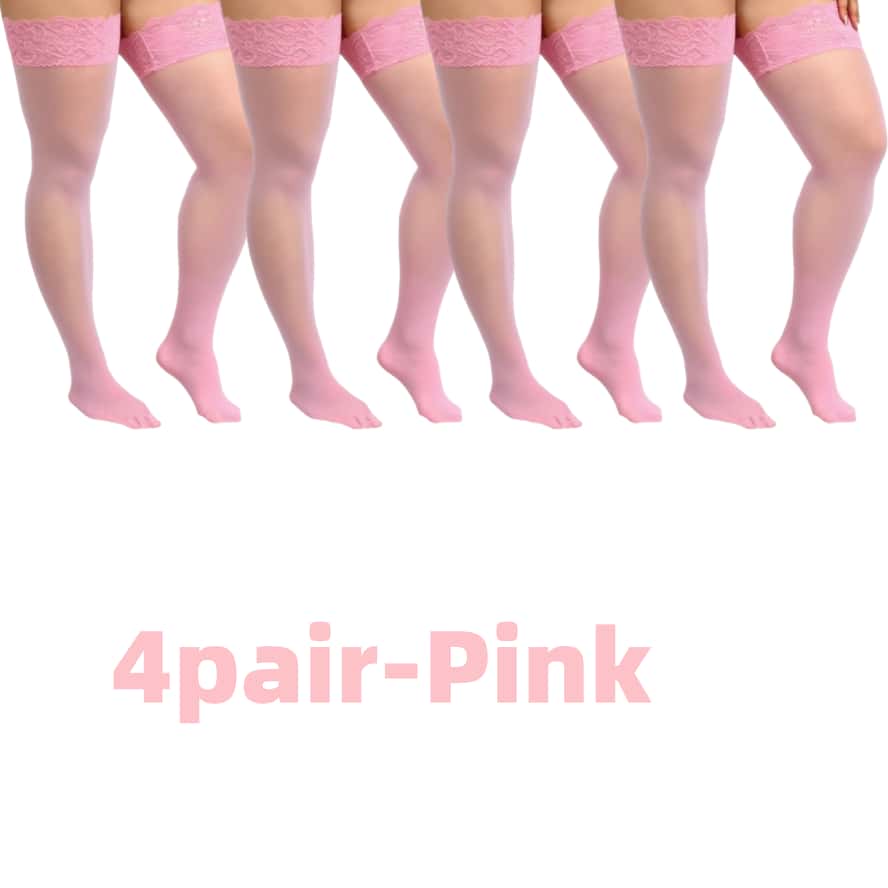 4Pair/SET Lace Over Knee Thigh High Stockings Elastic Sexy Thin Black Fishnet Stocking Set White Plus Size Long Socks for Woman