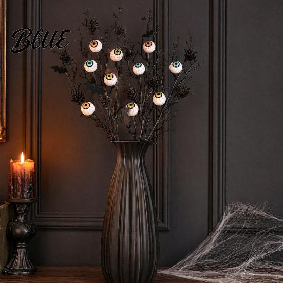 Fake Dead Branches Halloween Black Artificial Branches Scary Eyeballs Picks with Bats Pine Indoor Outdoor Branch Cones for Gothic Vase Filler Floral