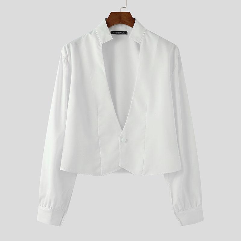 INCERUN Ανδρικά Μπλουζάκια Βαθύ V Όρθιος Λαιμός Μακρυμάνικα Στενή Μέση Καθημερινά Κοντά