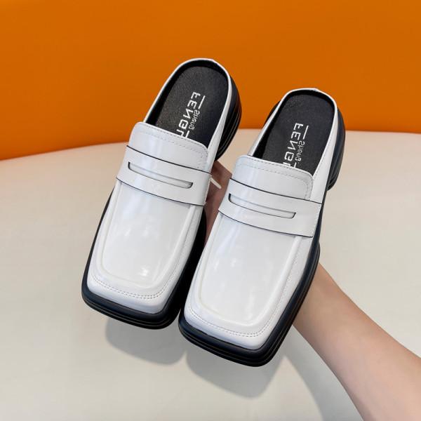 Fashion Slippers Casual Cover Toe Women's Shoes With Platform Pantofle Slides Luxury 2025 Square Mary Janes Square Toe Slippers Casual F