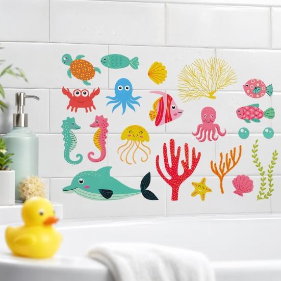 Yousheng Leuchtende Wandaufkleber, Selbstklebende Unterwasser-Tieraufkleber mit Schildkröten, Clownfischen, Tintenfischen, Leuchtende Wandaufkleber für Kinderzimmer