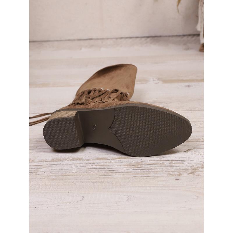 Plus Size Fringe Boots Women's Winter 2025 New Vintage Side Zipper Western Cowboy Boots