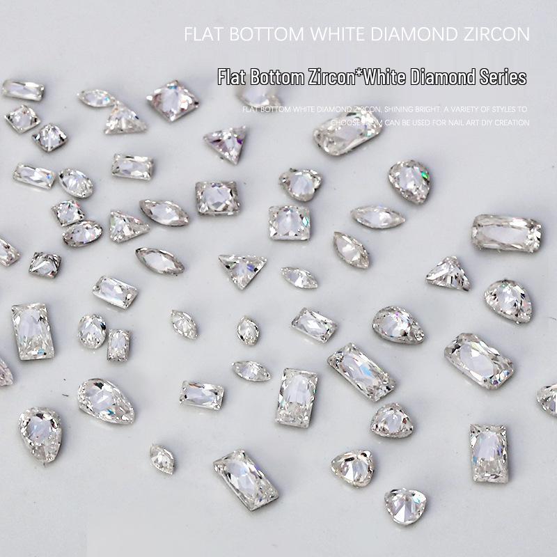 Nail Art Decorations: 5A Zircon Rhinestones - Marquise, Teardrop, Heart, Square Shapes, Flat Back, 50 Pcs.