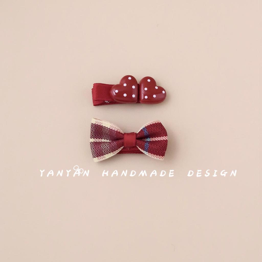 Chinese Style Red New Year Bow Hair Clip for Girls - Non-Damaging, Heart Design for Baby Bangs and Wispy Hair
