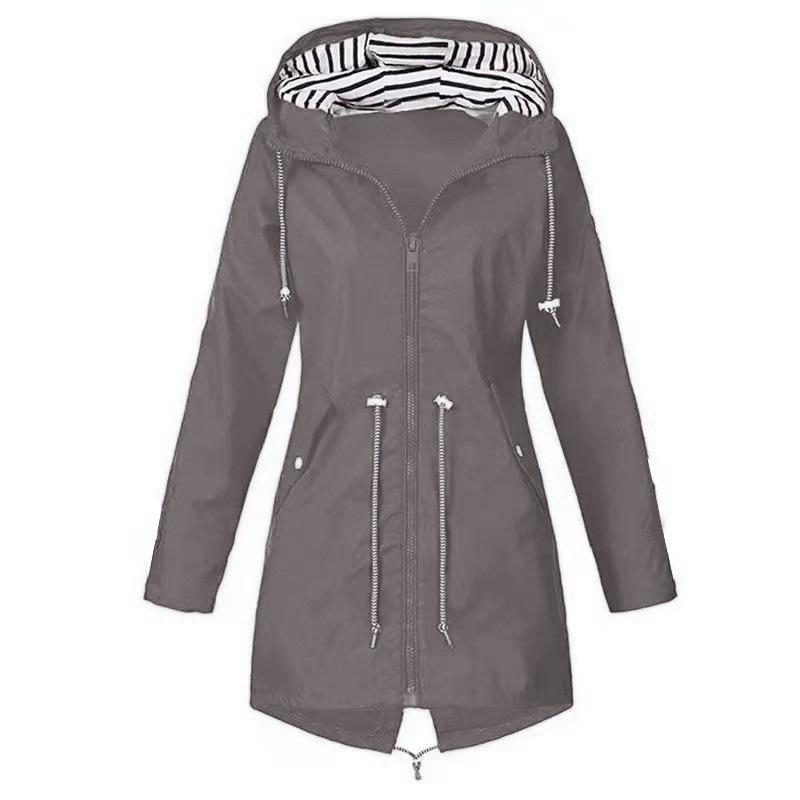 Dames Regenjassen met Capuchon Lichtgewicht Buiten Waterdichte Windjack Effen Trenchcoat Jas Grote Maten