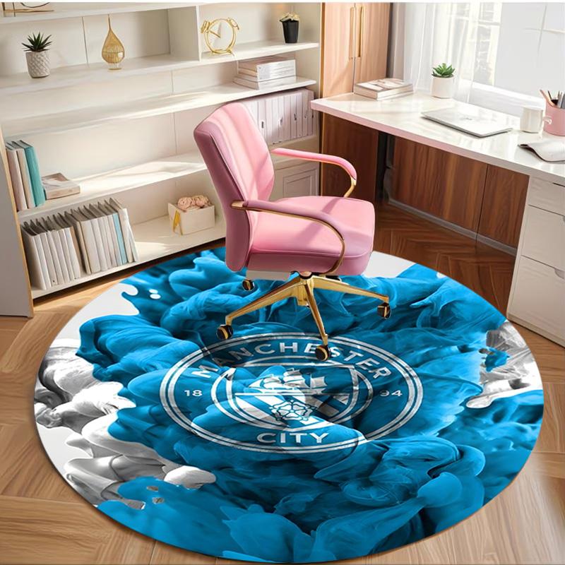 Football Team City FC Print Round Rug, Washable Floor Carpet, For Entryway Dorm Laundry Room Office Study, Home Decor Birthday Christmas Gift
