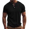 Men's Textured Ribbed Quick-Dry Short Sleeve Henley Shirt.
