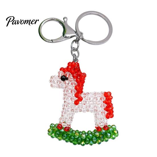 Beaded Key Holder Handmade Christmas Keychain, Xmas Tree Wreath Gift Box Bell Backpack Charm Santa Keyring, Hanging Decor for Party Favors