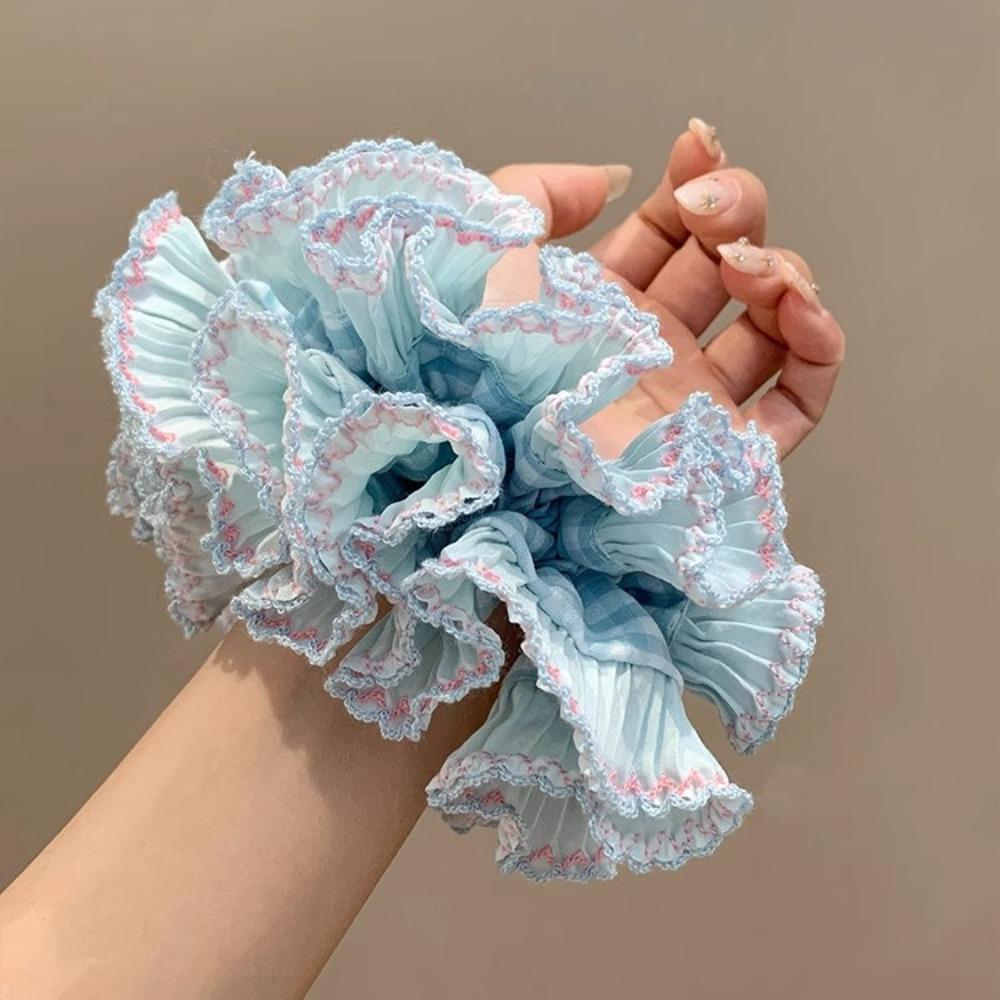 Sweet Large Lace Hair Tie Elastic Exaggerated Hair Ring Creative Plaid Scrunchies  Party