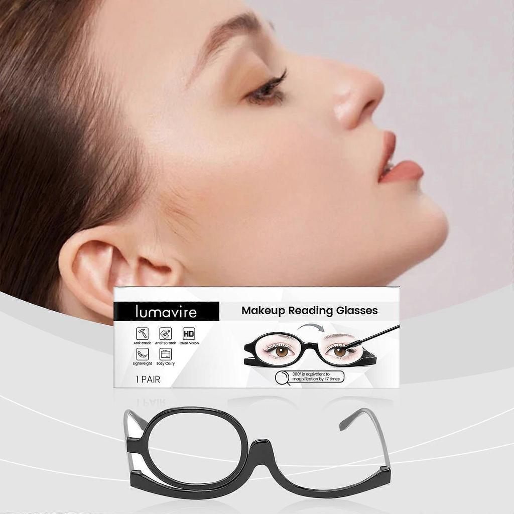 Lumavire Makeup Assistance Glasses: 1.7X Magnification +180 Rotating Lens Portable Beauty Folding Glasses