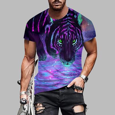 Nova moda masculina de verão camiseta personalidade tigre estampado camiseta masculina top
