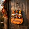 Decorative Maple Leaf Wood Craft Autumn Pumpkin Gnome Welcome Sign for Front Door Rustic Hanging Festive Harvest Festival Decor Ornament with