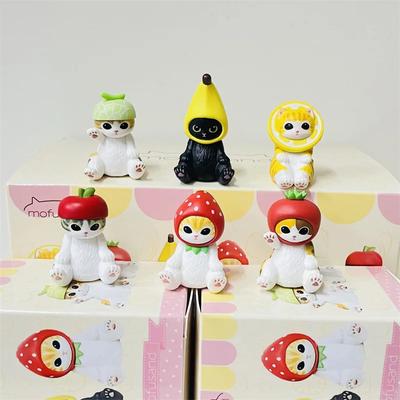 Mofusand Chat Requin Boîte Aveugle Dessin Animé Mignon Chat Fruit Figurines Ornements Poupées Jouet Fans Enfants Cadeaux de Noël Aléatoire 1 Pièce