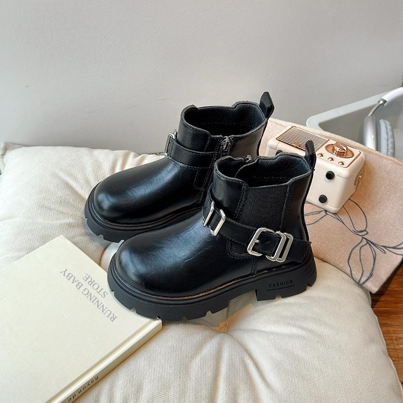 

Fashion Motorcycle Boots for Girls Winter Side Zipper Outdoor Children Shoes Trendy Metal Buckle Little Girl Sneaker I06236 26