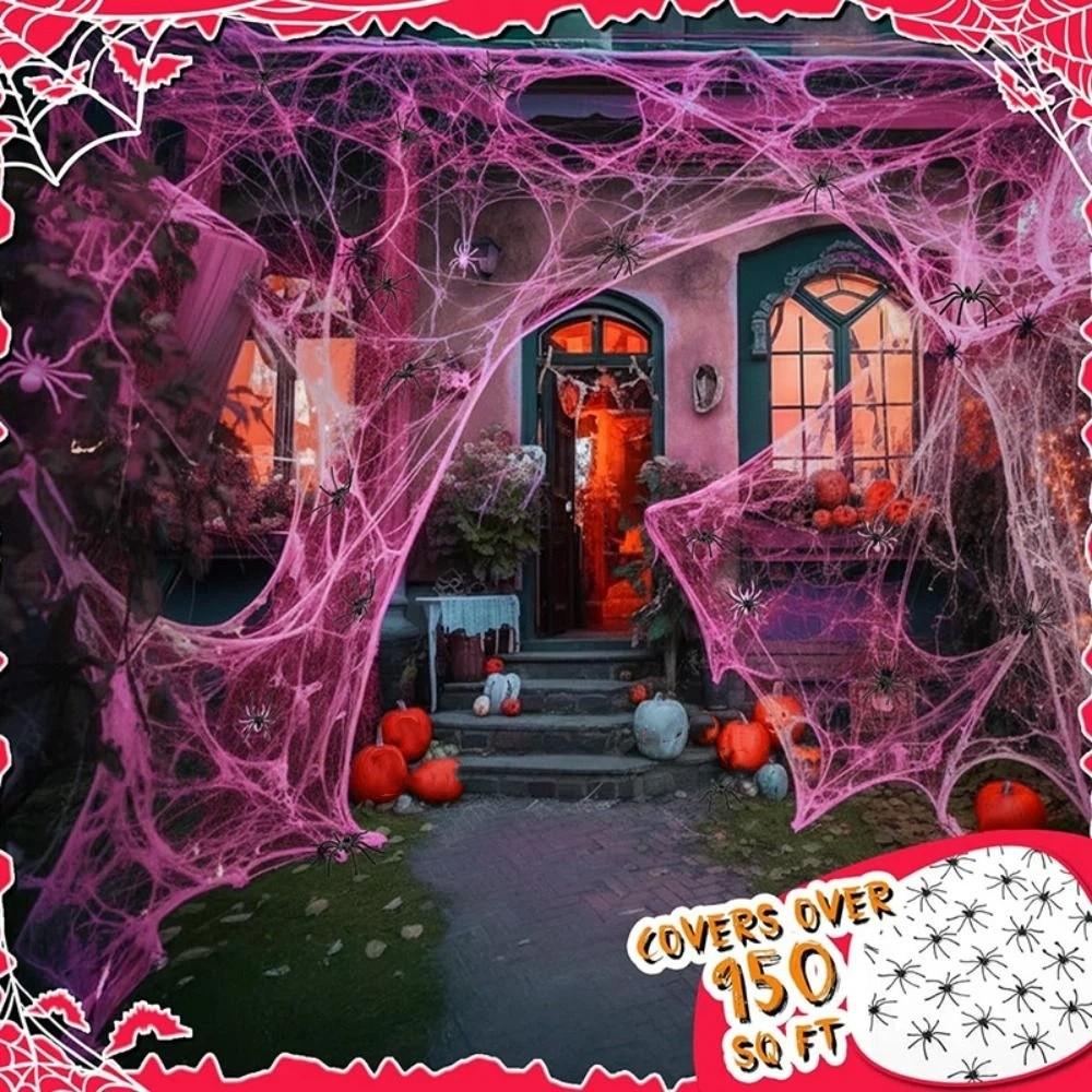 Elastisches Spinnennetz Rosa Falsches Spinnennetz Horror-Atmosphäre Baumwoll-Spinnweben Spukhaus