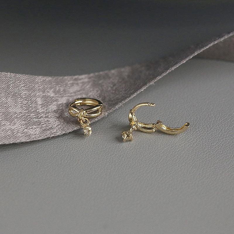 925 Sterling Silver Korean Sweet Bow Zircon Pendant Earrings for Women High Quality Simple Party Jewelry