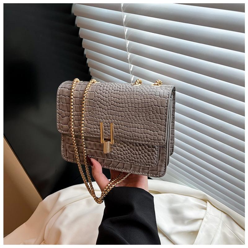 

Маленькая сумка женская летняя новая универсальная сумка-мессенджер на цепочке, узор крокодила, маленькая квадратная сумка высокого класса серый