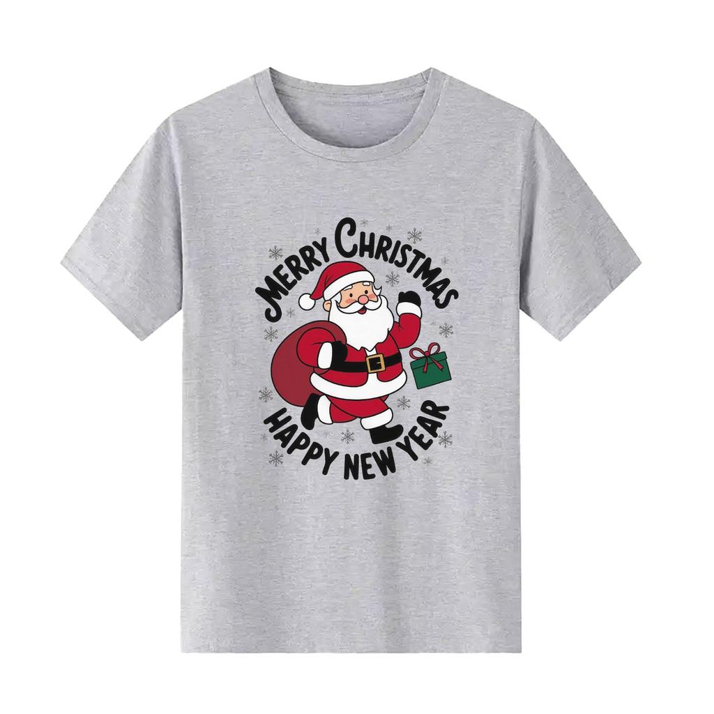 Merry Christmas  Santa Claus print pattern Tshirt  short sleeved round neck versatile Womens Tshirt