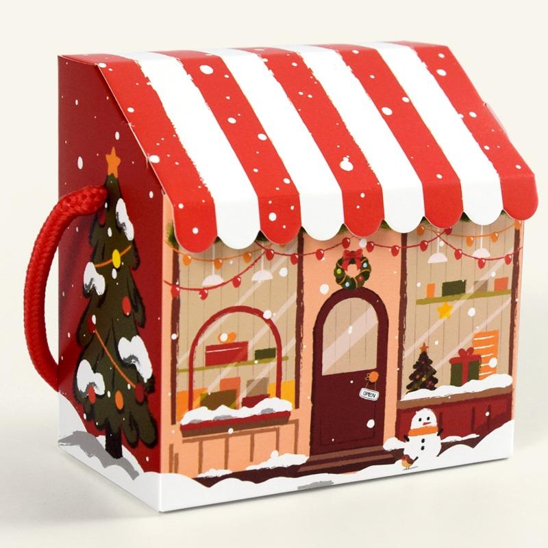 Christmas Little House Gift Box Ping An Fruit Red Packaging Box Creative Cartoon House Candy Gift Box 10pcs/bag